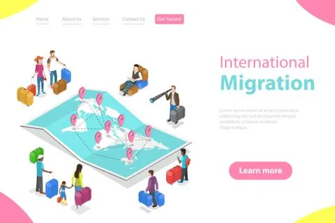 Isometric flat vector landing page template of international migration. Stock Illustration
