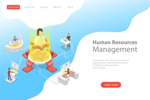 Isometric flat vector landing page template of employee search service. Stock Illustration