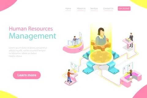 Isometric flat vector landing page template of employee search service. Stock Illustration