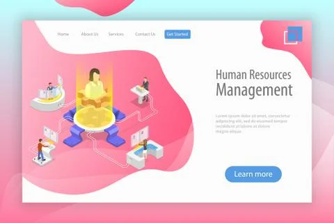 Isometric flat vector landing page template of employee search service. Stock Illustration