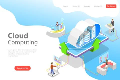 Isometric flat vector landing page template of cloud computing technology. Stock Illustration