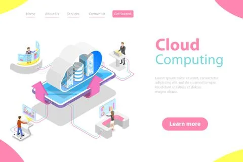 Isometric flat vector landing page template of cloud computing technology. Stock Illustration