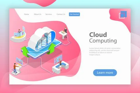 Isometric flat vector landing page template of cloud computing technology. Stock Illustration