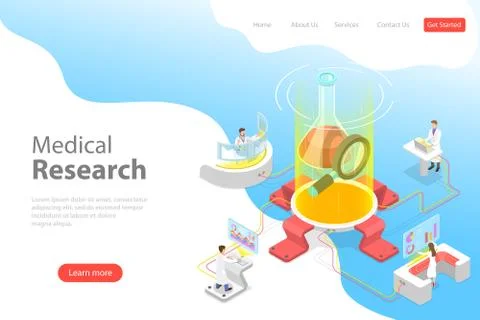 Isometric flat vector landing page template of medical research. Illustrazione stock