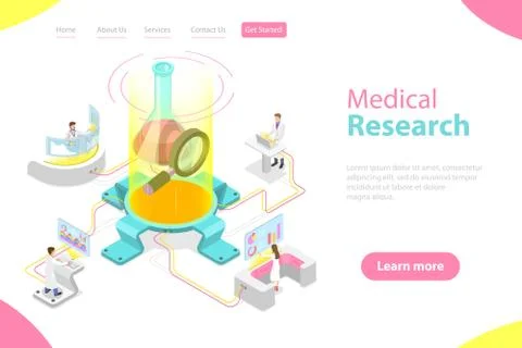 Isometric flat vector landing page template of medical research. Stock Illustration