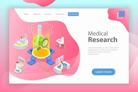 Isometric flat vector landing page template of medical research. Stock Illustration