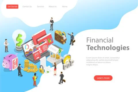 Isometric flat vector landing page template of fintech, financial technology. Stock Illustration