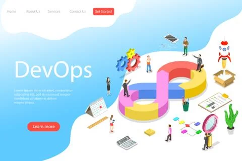 Isometric flat vector landing page template of DevOps. Stock Illustration