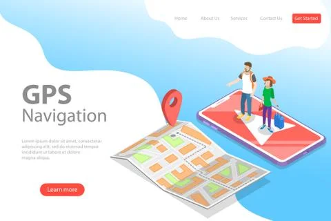 Isometric flat vector landing page tempate of mobile pgs navigation. Stock Illustration