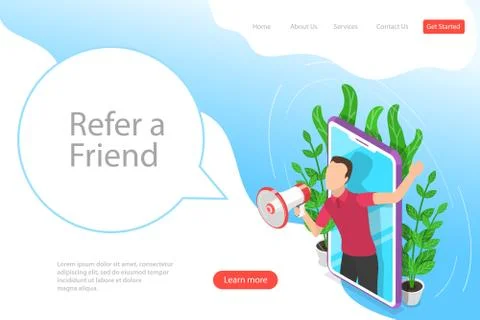 Isometric flat vector landing page template of refer a friend illustration Stock Illustration