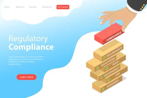 Isometric flat vector landing page template of regulatory compliance. Stock Illustration