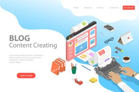 Isometric flat vector landing page tempate of creative business blogging. Stock Illustration