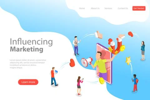 Isometric flat vector landing page template of social media influencer. Stock Illustration