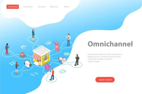Isometric flat vector landing page template of cross channel, omnichannel. Stock Illustration