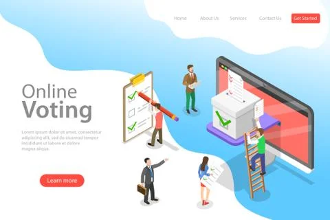 Isometric flat vector landing page template of online voting and election. Stock Illustration