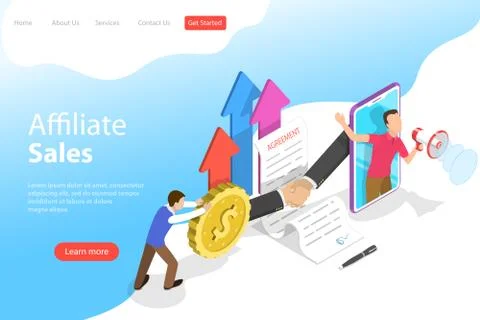 Isometric flat vector landing page template of affiliate sales. Stock Illustration