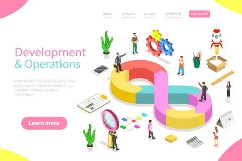 Isometric flat vector landing page template of DevOps. Stock Illustration