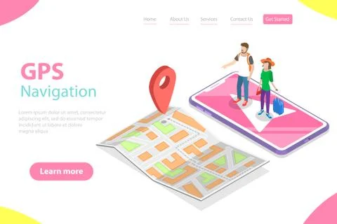 Isometric flat vector landing page tempate of mobile pgs navigation, city map. Stock Illustration