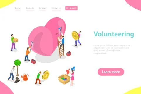 Isometric flat vector landing page template of volunteering and support. Stock Illustration