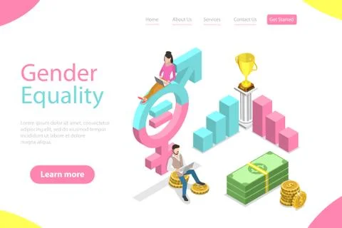 Isometric flat vector landing page template of gender equality. Stock Illustration