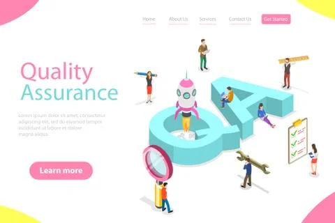 Isometric flat vector landing page template of QA, quality assurance. イラスト素材