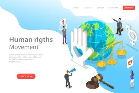 Isometric flat vector landing page template of civil and human rights. Stock Illustration