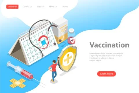Isometric flat vector landing page template of vaccination campaign. Stock Illustration