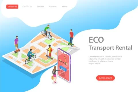 Isometric flat vector landing page template of city eco transportation. Stock Illustration