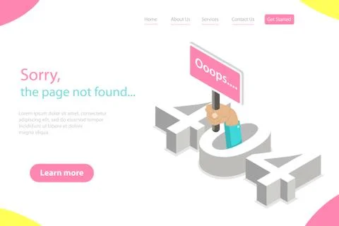 Isometric flat vector landing page tempate of 404 error, page not found. Stock-Illustration