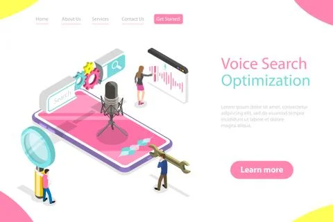 Isometric flat vector landing page template of voice search optimization. Stock Illustration