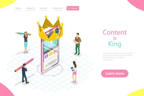 Isometric flat vector landing page template of content is king, copywriter. Stock Illustration