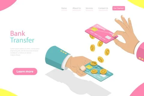 Isometric flat vector landing page template of online bank tranfer. Stock Illustration