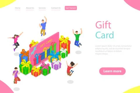 Isometric flat vector landing page template of gift card, loyalty program. Stock Illustration
