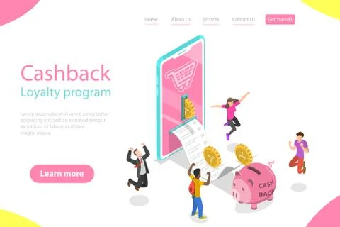 Isometric flat vector landing page template of cash back, loyalty program. Stock-Illustration