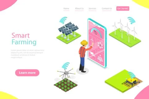 Isometric flat vector landing page template of smart farming. Stock Illustration