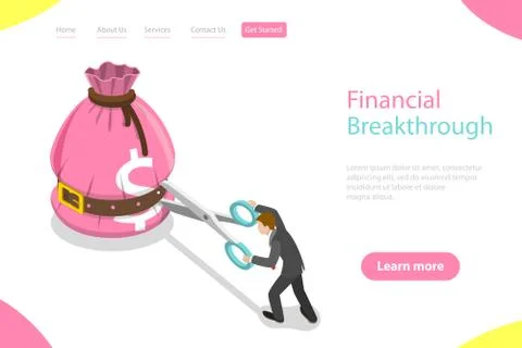 Isometric flat vector landing page template of financial breakthrough. Stock Illustration