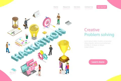 Isometric flat vector landing page template of hackathon. Illustrazione stock