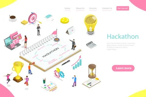 Isometric flat vector landing page template of hackathon. Stock Illustration