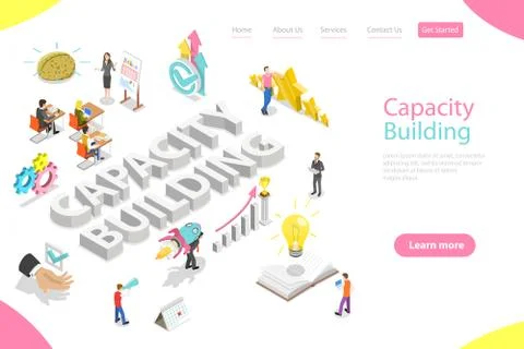 Isometric flat vector landing page template of capacity building. Stock Illustration