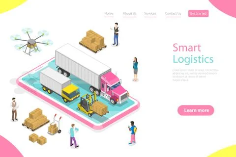 Isometric flat vector landing page template of smart logistics. Stock Illustration