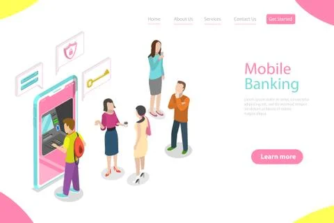 Isometric flat vector landing page template of mobile banking. Stock Illustration