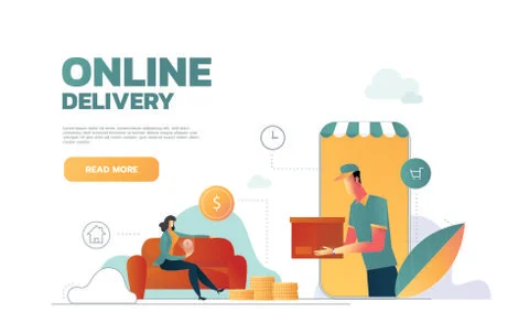 Isometric flat vector landing page template of express delivery service, courier Illustrazione stock