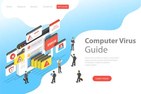 Isometric flat vector landing pate template of computer virus. イラスト素材