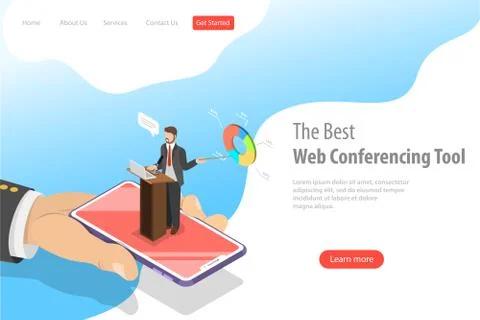 Isometric flat vector landing pate template of online conference. Stock Illustration