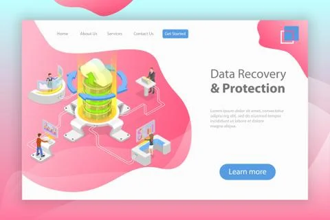Isometric flat vector landing pate template of data recovery services. Stock Illustration