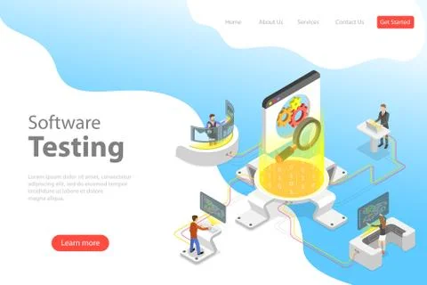 Isometric flat vector landing pate template of software quality assurance. Stock Illustration