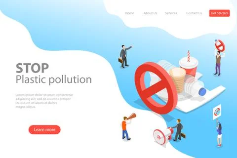 Isometric flat vector laning page template of stop plastic pollution. Stock Illustration