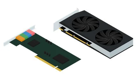 Isometric flat video graphics and sound cards Stock Illustration