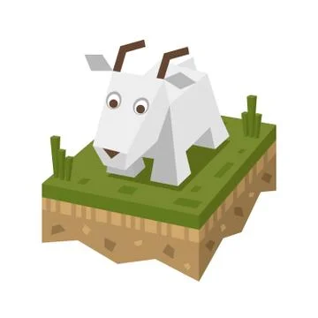 Isometric flat white goat on the tile of ground Stock Illustration