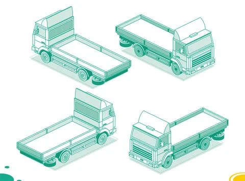 Isometric Flatbed Cargo Truck. Back and Front View. Commercial Transport. L.. Stock Illustration